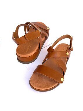 Vionic Cypress Tan Slingback Sandals Brown Leather Wedge Sandals Women Size 9